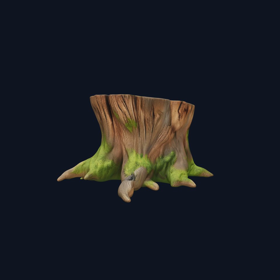 Wooden Tree Stump with Moss Model Pack